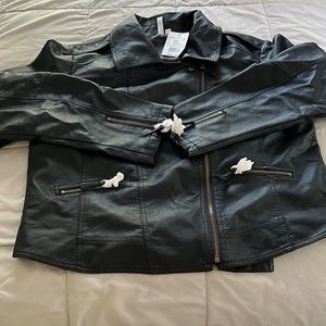 Never Worn, David’s Bridal “just married” leather like jacket